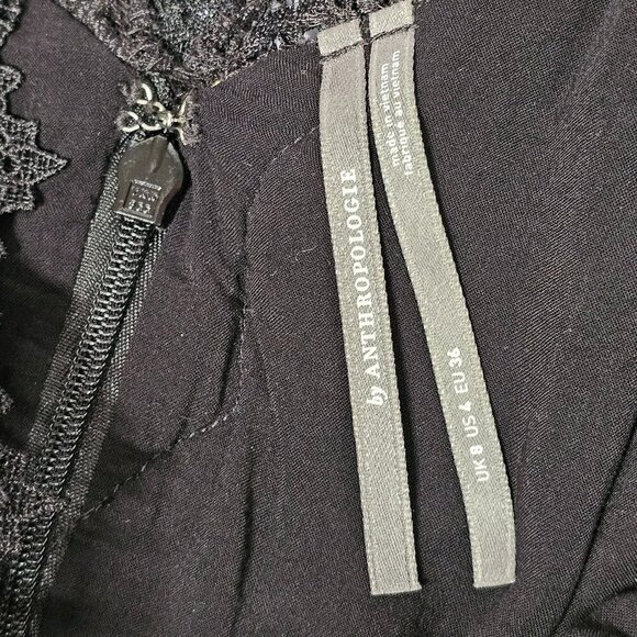 By Anthropologie Lacy V-Neck Mini Dress Women Size 4 Black - Picture 14 of 14